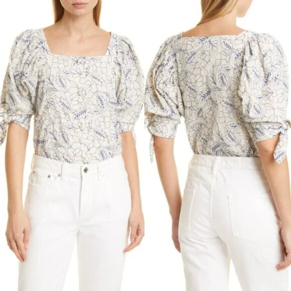 Mille Evelyn Floral Cotton Top In Capri - Picture 1 of 5